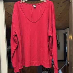 Deep Red Long Sleeve Waffle Knit Top